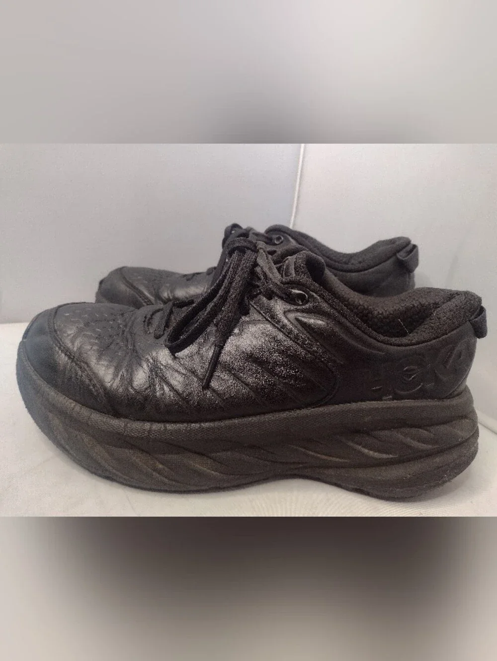 Hoka One One Bondi SR Women's Size US 7 Triple Black Leather Sneaker Shoes A21